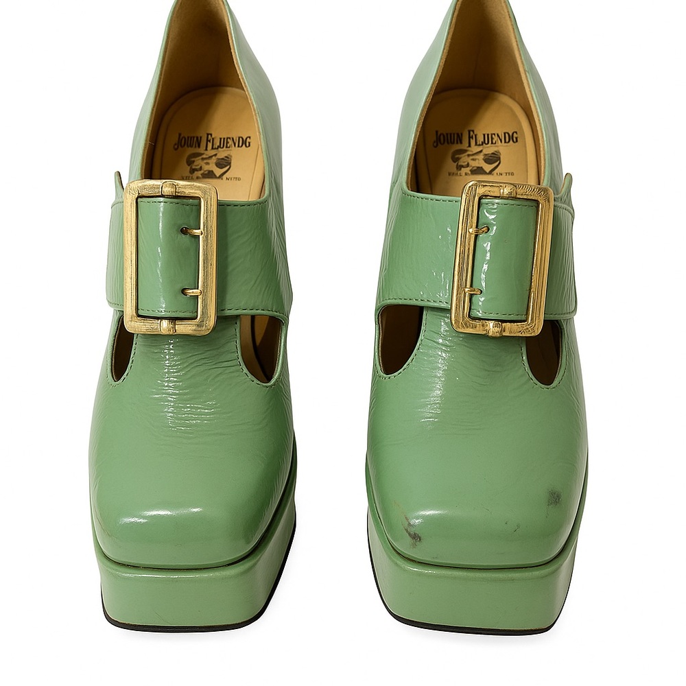 John Fluevog Green Platform Shoes with Chunky Heel - Picture 2 of 2